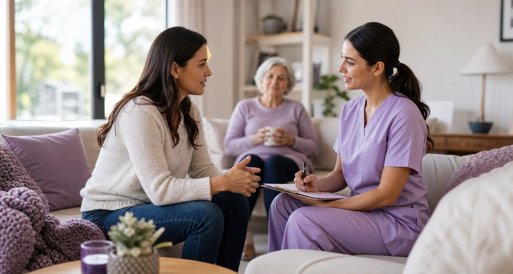 Família recebendo orientação sobre Home Care na Zona Sul de SP